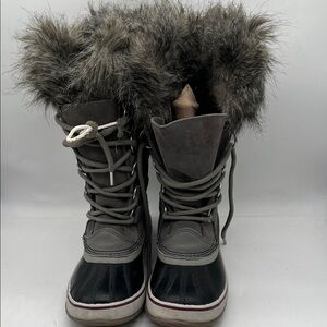 Sorel Joan of Arctic Snow Boots Women 7.5 GREY Black Suede NL2429-052